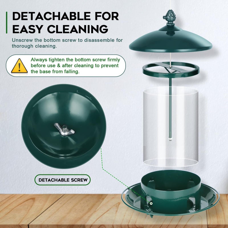 Gbekery Metal Bird Feeders for Outdoors Hanging, Weather Resistant Wild Bird Feeder with 360 Degree Feeding Tray, Green - Image 5