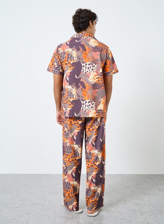 Styli Men Abstract Print Relaxed Fit Shirt and Pyjama Set - Image 5