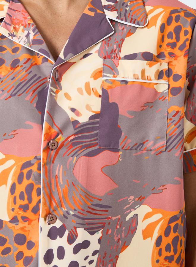 Styli Men Abstract Print Relaxed Fit Shirt and Pyjama Set - Image 3