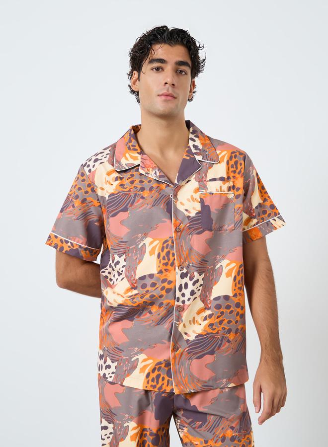 Styli Men Abstract Print Relaxed Fit Shirt and Pyjama Set - Image 2