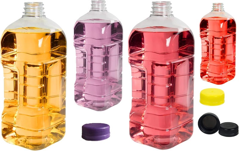 Decony USA MADE 4 Pc Plastic Juice Bottles  64 Oz Reusable Containers with Tamper Evident Caps  Clear Ideal for Juicing Smoothies  Homemade Beverages - Image 1