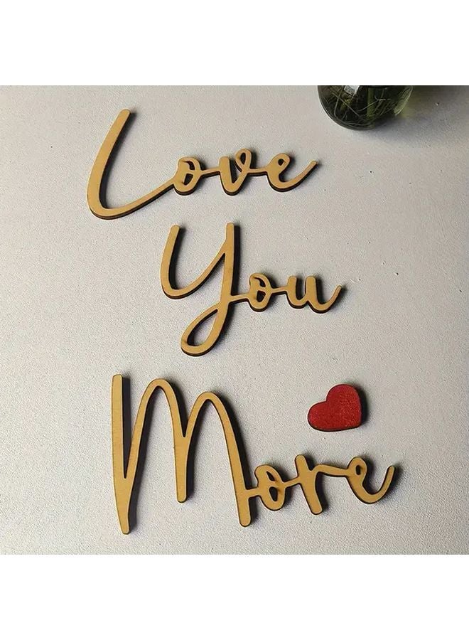 Golden Wooden Wall Art Love You More Red Heart Rustic Home Decor for Living Room or Bedroom - Image 1