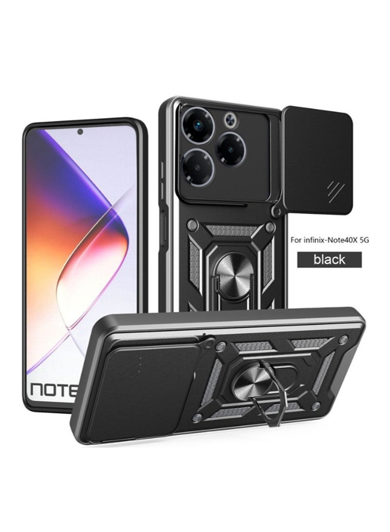 for Infinix Note 40X 5G Case Cover, Slide Camera Lens Cover, Magnetic Ring Holder Kickstand Protective Phone Case for Infinix Note 40X 5G, Black  - Image 1