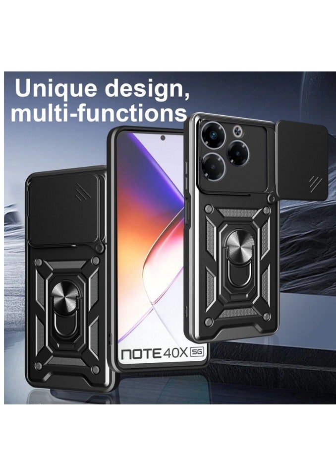 for Infinix Note 40X 5G Case Cover, Slide Camera Lens Cover, Magnetic Ring Holder Kickstand Protective Phone Case for Infinix Note 40X 5G, Black  - Image 2