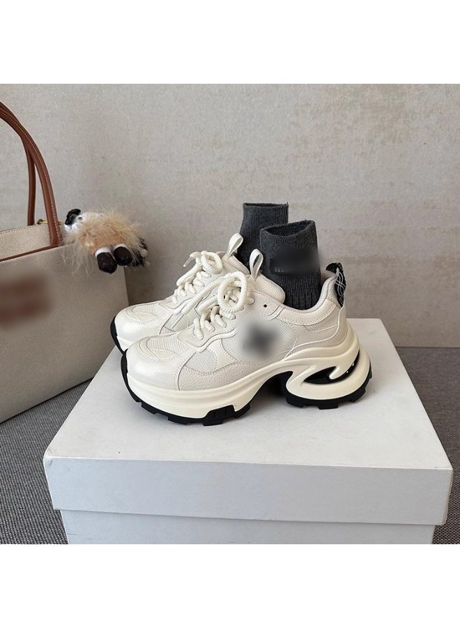 New Thick Bottom Leather Cross Flower Breathable Running Shoes, Casual Sports Shoes - Image 3