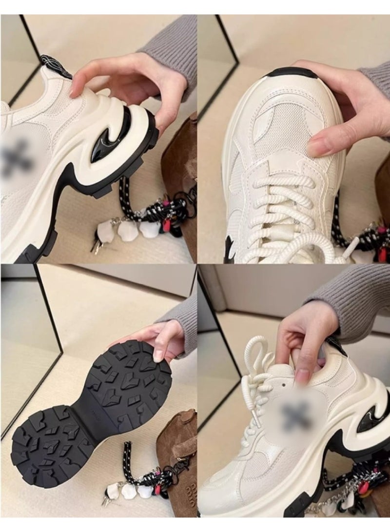 New Thick Bottom Leather Cross Flower Breathable Running Shoes, Casual Sports Shoes - Image 5