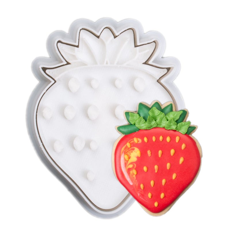 Flycalf Strawberry Cookie Cutters Fruit with Plunger Stamps Holiday PLA Baking Accessories Cutter Molds Gifts Decorative Party 3.5"" Kitchen Cake Supplies - Image 1