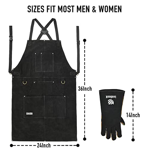 LeaSeek Leather Work Apron with Gloves - 6 Tool Pockets for Men& Women - Welding Apron - Ideal for Woodworking, Blacksmithing, Gardeners, Mechanics, BBQ - Adjustable M to XXXL - Image 5