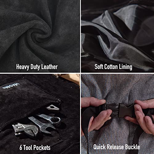 LeaSeek Leather Work Apron with Gloves - 6 Tool Pockets for Men& Women - Welding Apron - Ideal for Woodworking, Blacksmithing, Gardeners, Mechanics, BBQ - Adjustable M to XXXL - Image 3