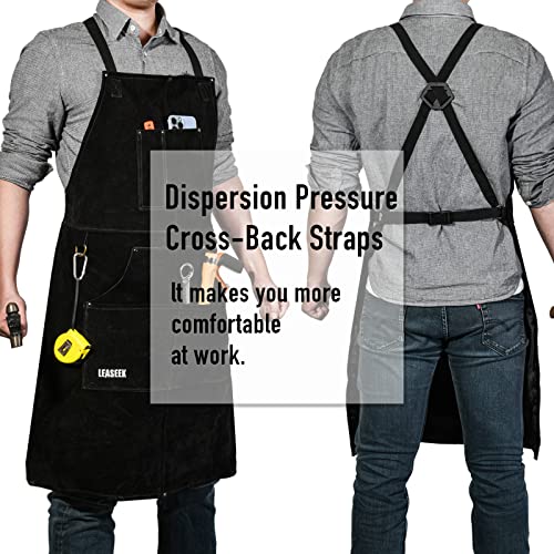 LeaSeek Leather Work Apron with Gloves - 6 Tool Pockets for Men& Women - Welding Apron - Ideal for Woodworking, Blacksmithing, Gardeners, Mechanics, BBQ - Adjustable M to XXXL - Image 2