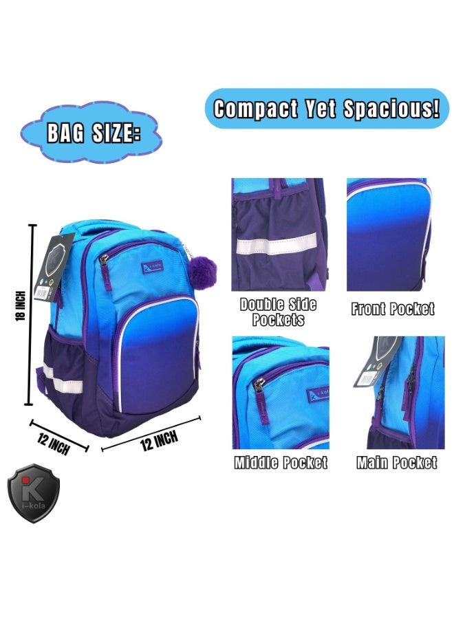 i-kola Blue/Light Blue 18" School Bag | School Backpack For Teenagers | 3 Compartments | PVC Material | School Bags | Backpack For School | School Bag For Boys | School Bag For Girls (I-70015 18BP) - Image 2