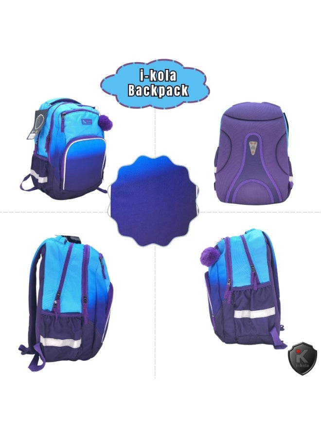 i-kola Blue/Light Blue 18" School Bag | School Backpack For Teenagers | 3 Compartments | PVC Material | School Bags | Backpack For School | School Bag For Boys | School Bag For Girls (I-70015 18BP) - Image 4