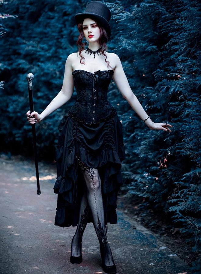Scarlet Darkness تنورة نسائية مزخرفة طويلة سوداء تنورة قراصنة ستيمبانك سوداء 2XL - Image 3