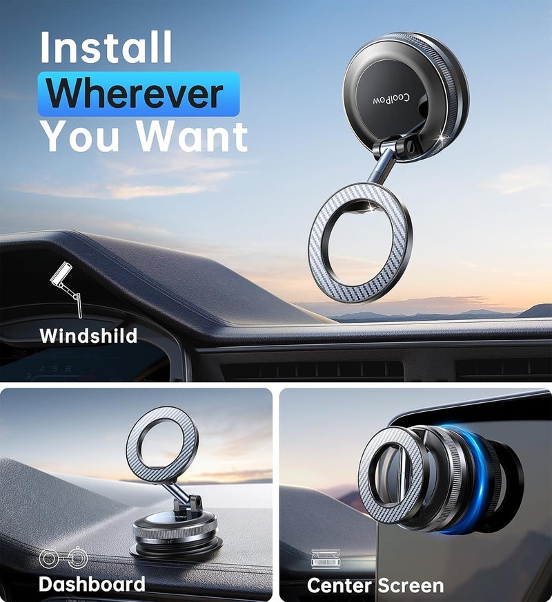 كولبو حامل الهاتف المحمول المغناطيسي الفراغي للسيارة مع حامل Magsafe، حامل هاتف شفط دوار 360 درجة لأجهزة iPhone 16 Pro MAX 15 14 13 12 - Image 2