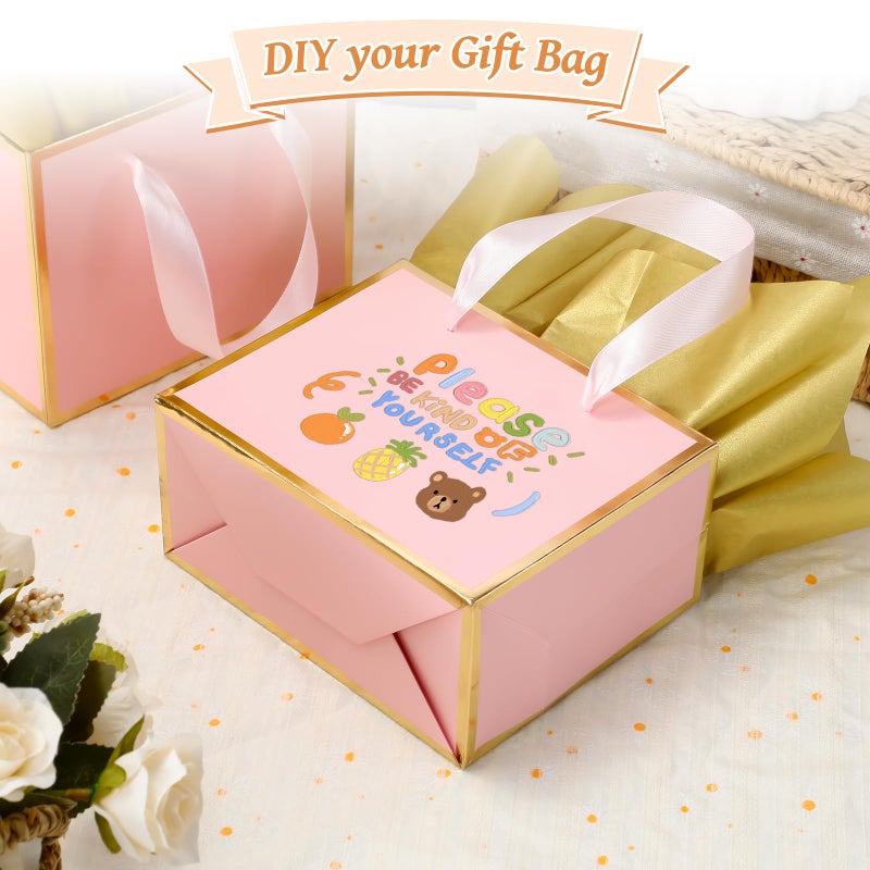 EQOREIIN 30 Pcs Small Metallic Foil Gift Bags with Handles, Pink Gold Thank You Favor Bag with Tissue Paper for Back to School Baby Shower Wedding Mother's Day Christmas Party (6.4x3.1x5.1 Inch) - Image 5