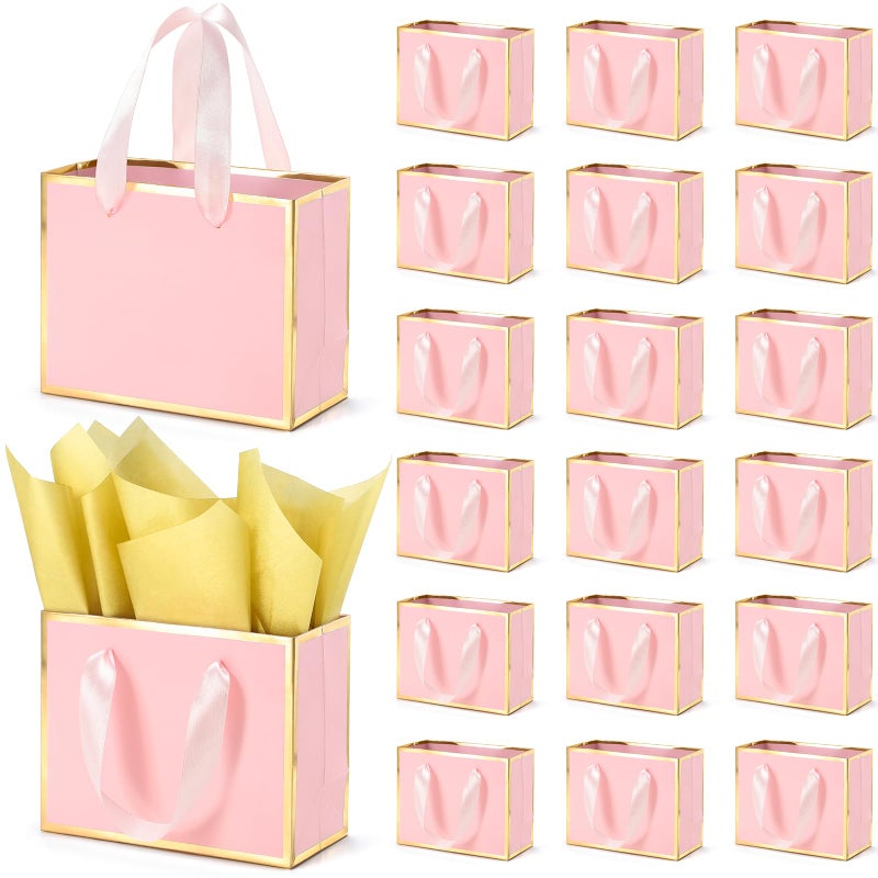 EQOREIIN 30 Pcs Small Metallic Foil Gift Bags with Handles, Pink Gold Thank You Favor Bag with Tissue Paper for Back to School Baby Shower Wedding Mother's Day Christmas Party (6.4x3.1x5.1 Inch) - Image 1