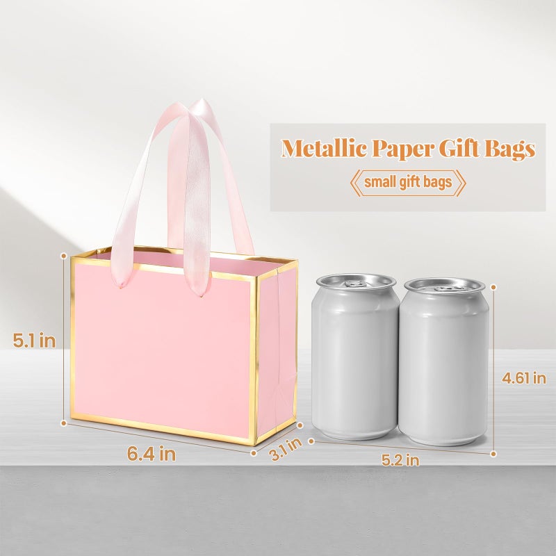 EQOREIIN 30 Pcs Small Metallic Foil Gift Bags with Handles, Pink Gold Thank You Favor Bag with Tissue Paper for Back to School Baby Shower Wedding Mother's Day Christmas Party (6.4x3.1x5.1 Inch) - Image 3