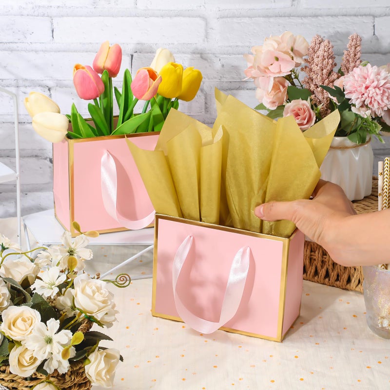 EQOREIIN 30 Pcs Small Metallic Foil Gift Bags with Handles, Pink Gold Thank You Favor Bag with Tissue Paper for Back to School Baby Shower Wedding Mother's Day Christmas Party (6.4x3.1x5.1 Inch) - Image 4