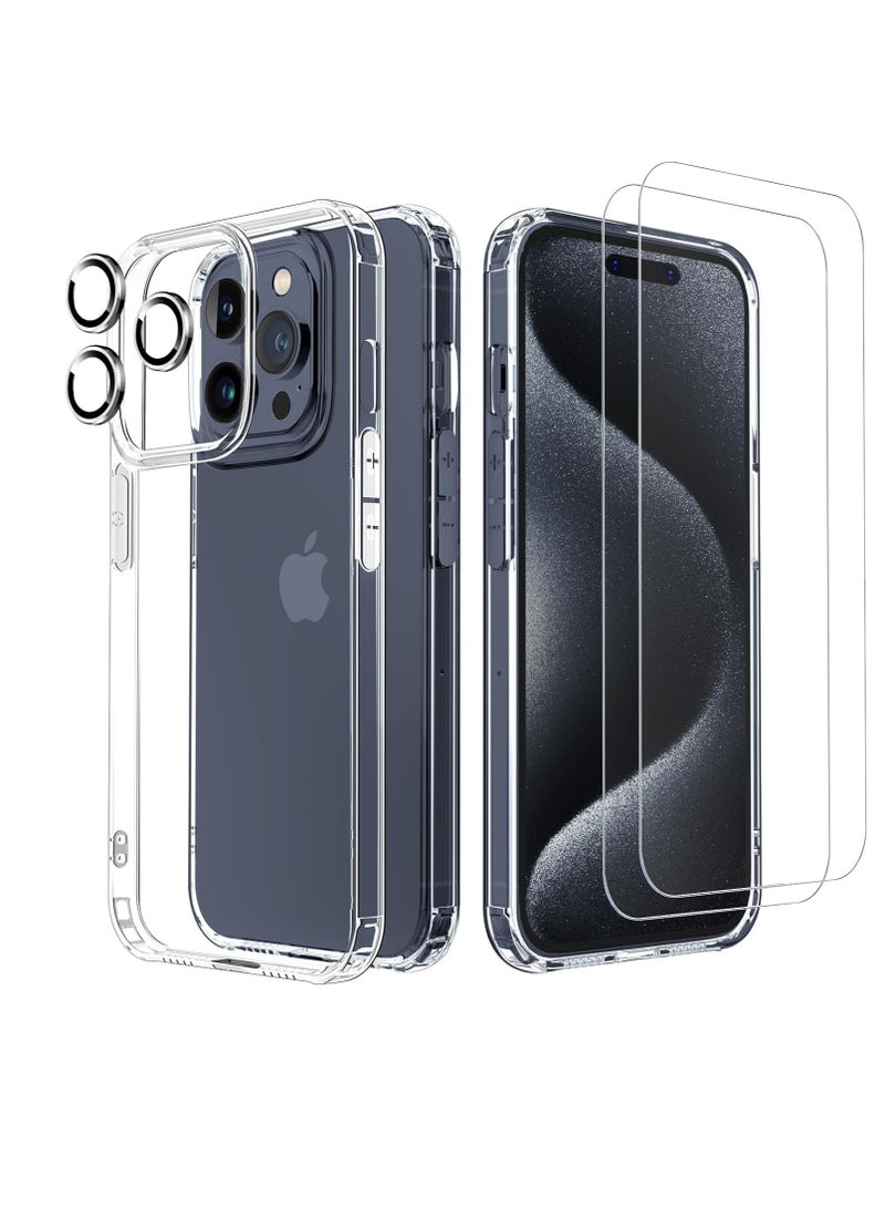 DUSALA [5 in 1 Designed for iPhone 15 Pro Clear Case with Screen Protector[2 Pack] +Camera Lens Protector[2 Pack], Military Grade Drop Protection Transparent Cover 6.1 Inch - Image 1