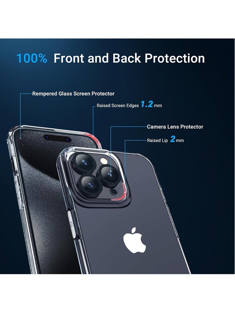 DUSALA [5 in 1 Designed for iPhone 15 Pro Clear Case with Screen Protector[2 Pack] +Camera Lens Protector[2 Pack], Military Grade Drop Protection Transparent Cover 6.1 Inch - Image 4