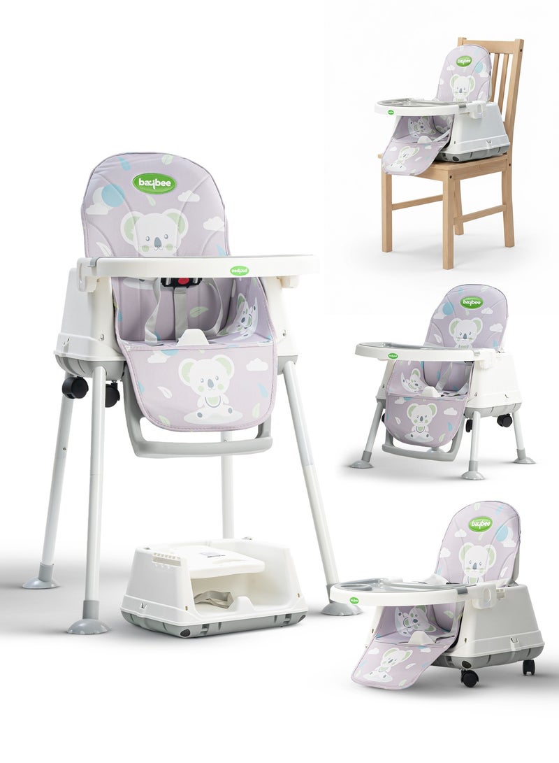 بيبي كرسي طعام مرتفع للأطفال 7 في 1 قابل للتحويل من Nuvella مع ارتفاع قابل للتعديل ومسند للقدمين وكرسي طعام للأطفال الصغار ومقعد معزز مع صينية طعام وعجلات وحزام أمان وكرسي طعام مرتفع للأطفال الصغار من عمر 6 أشهر إلى 4 سنوات باللون الرمادي - Image 1