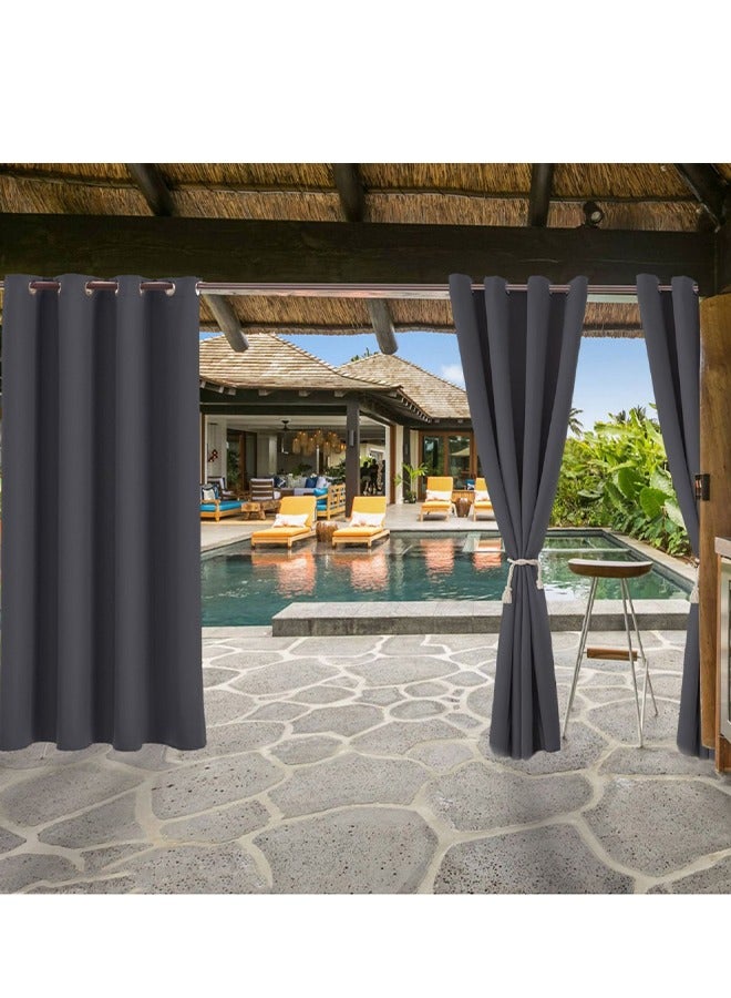 DUNISO قطعتان من الستائر الخارجية، مع ستائر معتمة مثقوبة في الأعلى، مقاومة للماء والرياح، مناسبة للتراسات، الأكواخ، الشرفات، والبرجولات، 132 * 240 سم، رمادي - Image 1