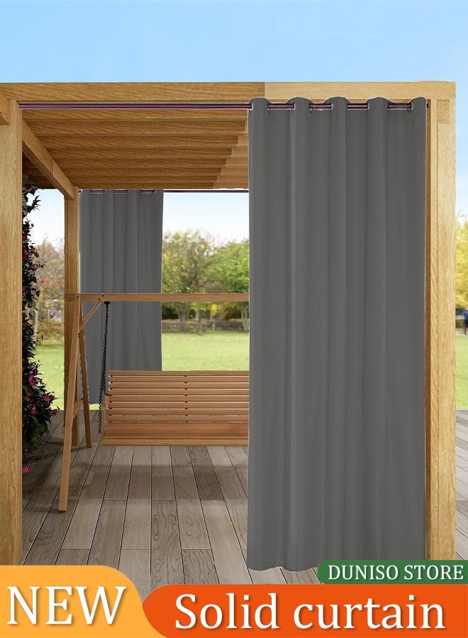 DUNISO قطعتان من الستائر الخارجية، مع ستائر معتمة مثقوبة في الأعلى، مقاومة للماء والرياح، مناسبة للتراسات، الأكواخ، الشرفات، والبرجولات، 132 * 240 سم، رمادي - Image 2