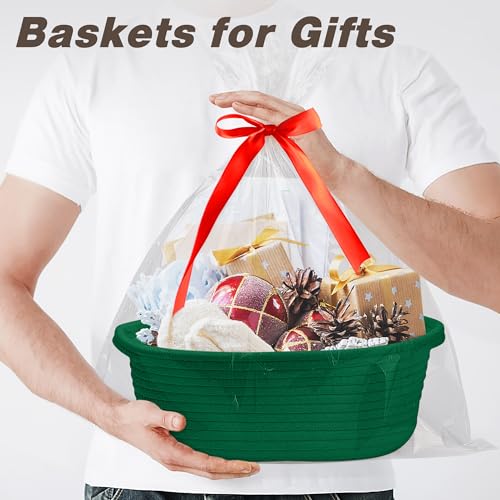 Pro Goleem Small Woven Basket with Gift Bags and Ribbons Durable Baskets for Gifts Empty Small Rope Basket for Storage 12X 8 X 5 Baby Toy Baskets with Handles Green - Image 3