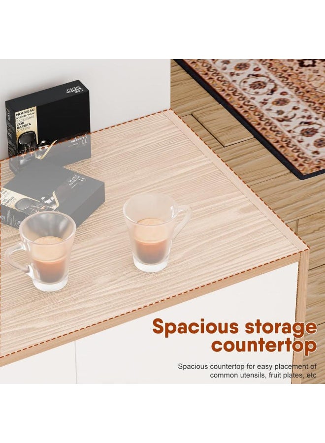 إيونتو خزانة جانبية عصرية - وحدة تخزين بثلاثة أدراج وبابين مع سطح عمل ناعم، ومقابض خشبية منحنية، وتشطيب بلون القيقب، وهيكل من الخشب الليفي متوسط ​​الكثافة والخشب الصلب، مناسبة للمطبخ وغرفة الطعام وغرفة المعيشة. - Image 3