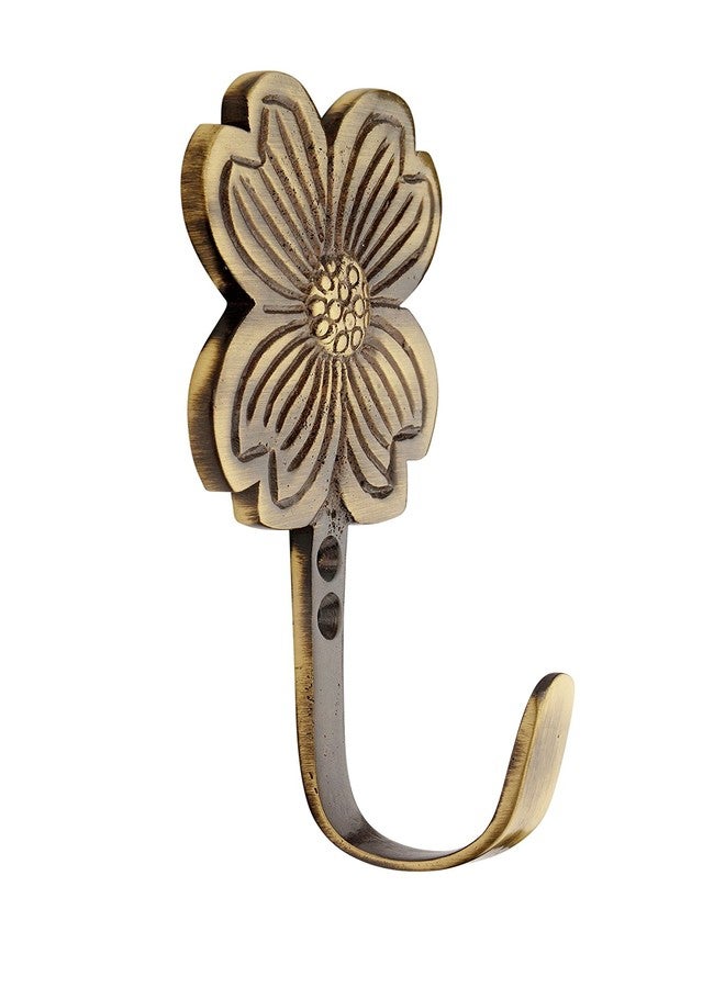 HOBKNOBS (Single Flower Antique Brass Multipurpose Wall/Wooden Mounted Hook Hanger - Goldish Brown.. - Image 2