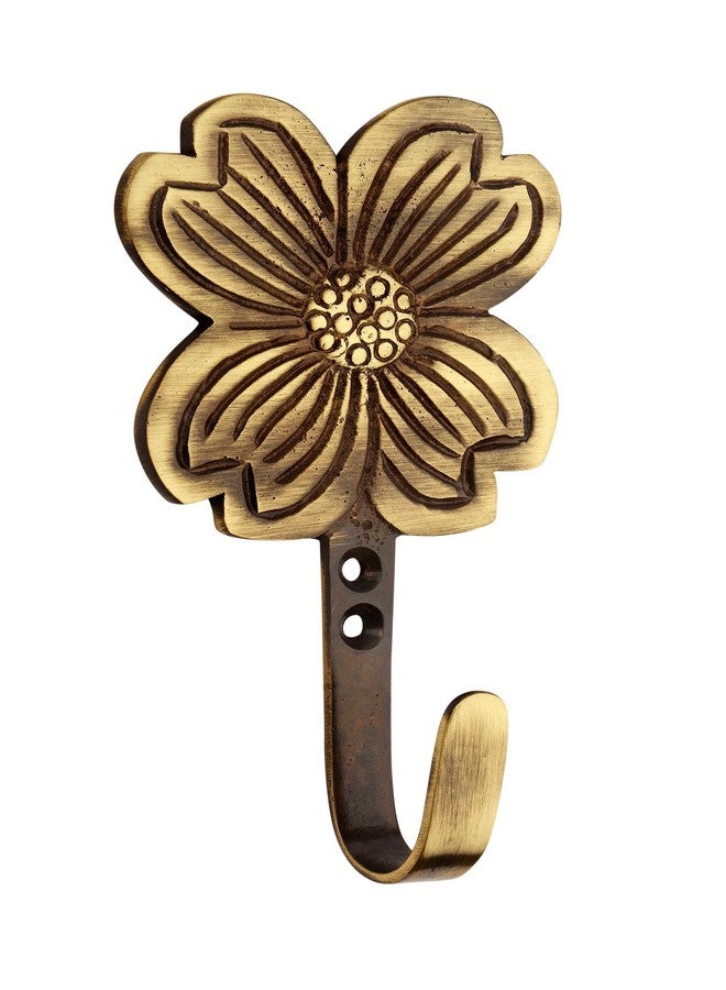 HOBKNOBS (Single Flower Antique Brass Multipurpose Wall/Wooden Mounted Hook Hanger - Goldish Brown.. - Image 1