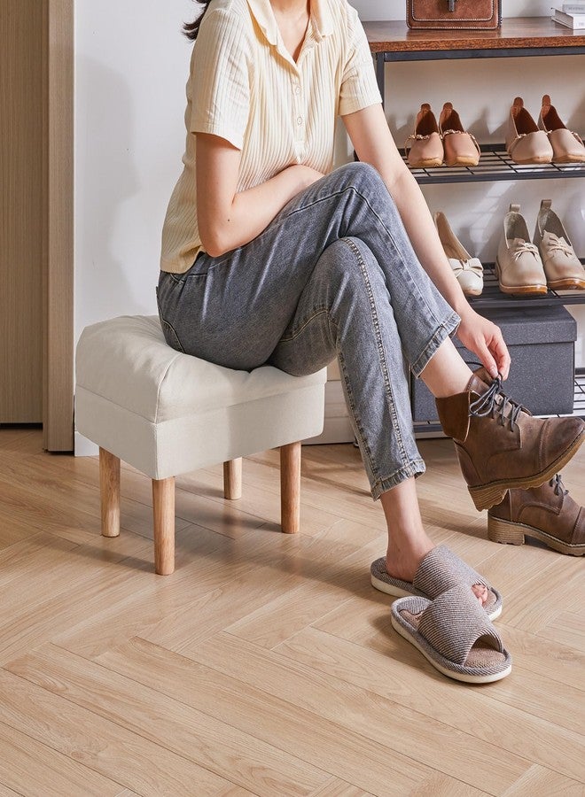 YMYNY 15.75" Small Footstool Ottoman, Footrest with Sponge Padded Seat, Step Stool for Sofa, Bedroom, Living Room, Entryway, Modern Change Shoes Stool, Wood Legs, Beige, UHBD023M - Image 3