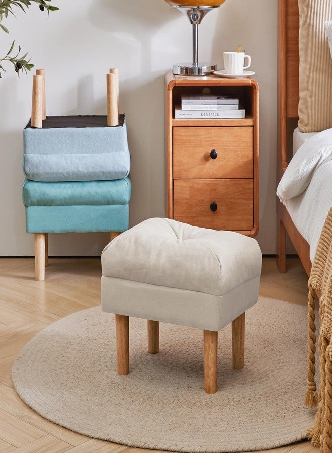 YMYNY 15.75" Small Footstool Ottoman, Footrest with Sponge Padded Seat, Step Stool for Sofa, Bedroom, Living Room, Entryway, Modern Change Shoes Stool, Wood Legs, Beige, UHBD023M - Image 5
