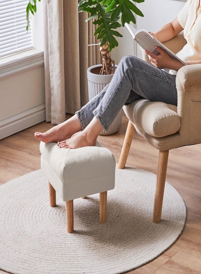 YMYNY 15.75" Small Footstool Ottoman, Footrest with Sponge Padded Seat, Step Stool for Sofa, Bedroom, Living Room, Entryway, Modern Change Shoes Stool, Wood Legs, Beige, UHBD023M - Image 2