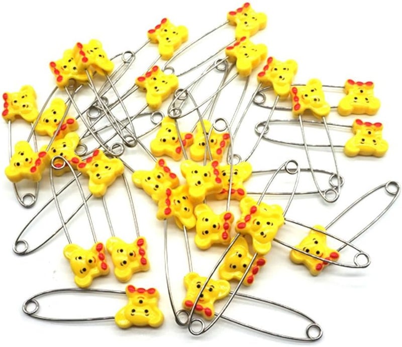 Cute Animal Bear Baby Safety Pins Secure Clips for Fastening Baby Clothes Diaper Napkins Stainless Steel Size L 5.3CM 30PCS