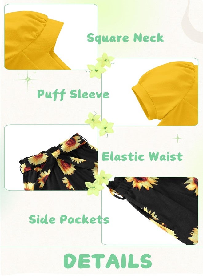 آرشنر طقم ملابس من 3 قطع للبنات الصغيرات من أرشينر، بلوزة بأكمام منفوخة وياقة مربعة مع شورت وربطة رأس متناسقة، ملابس صيفية من عمر سنتين إلى 8 سنوات - Image 2