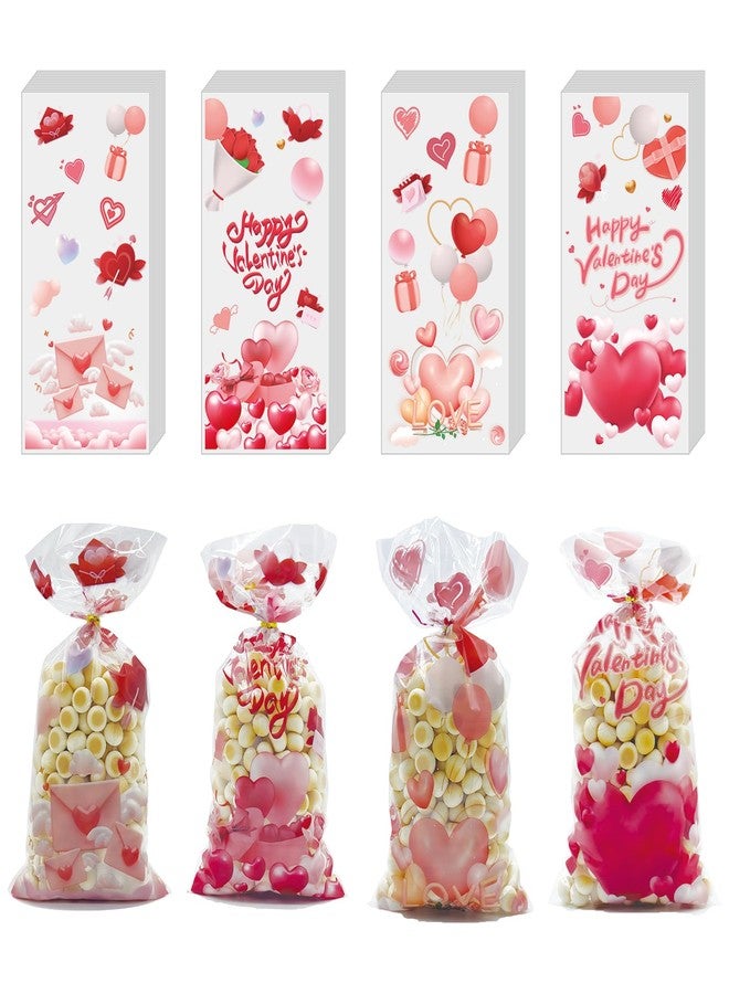 ١٠٠ كيس هدايا شفاف من السيلوفان لعيد الحب، أكياس حلوى شفافة لعيد الحب بكميات كبيرة مع أربطة، أكياس هدايا ليوم الصداقة النسائية لتغليف المخبوزات، وأعياد الميلاد، وحفلات الزفاف، والحفلات. - Image 5