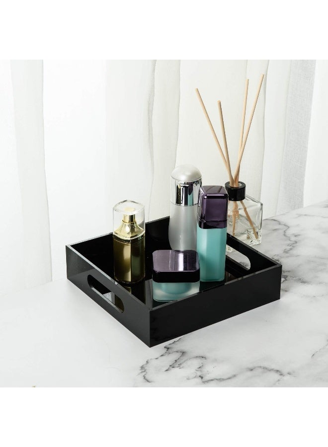 TPGP Black Sturdy Acrylic Tray with Handles-8x8 Inch- Countertop Organizer Tray for Kitchen,Bathroom,Office- Storage Box for Cosmetics, Jewelry,Toiletries,Toy,gadgets - Image 2