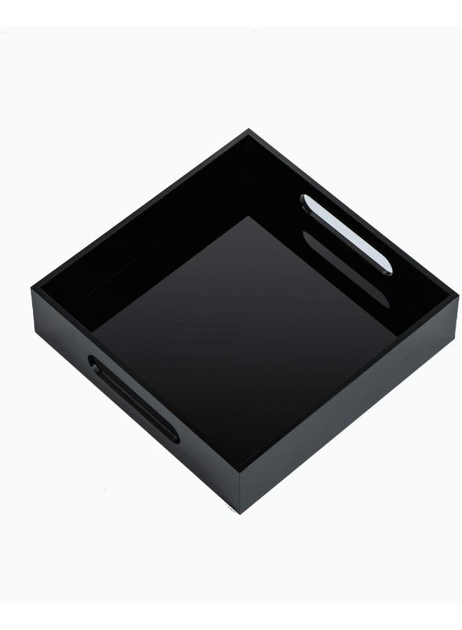 TPGP Black Sturdy Acrylic Tray with Handles-8x8 Inch- Countertop Organizer Tray for Kitchen,Bathroom,Office- Storage Box for Cosmetics, Jewelry,Toiletries,Toy,gadgets - Image 1