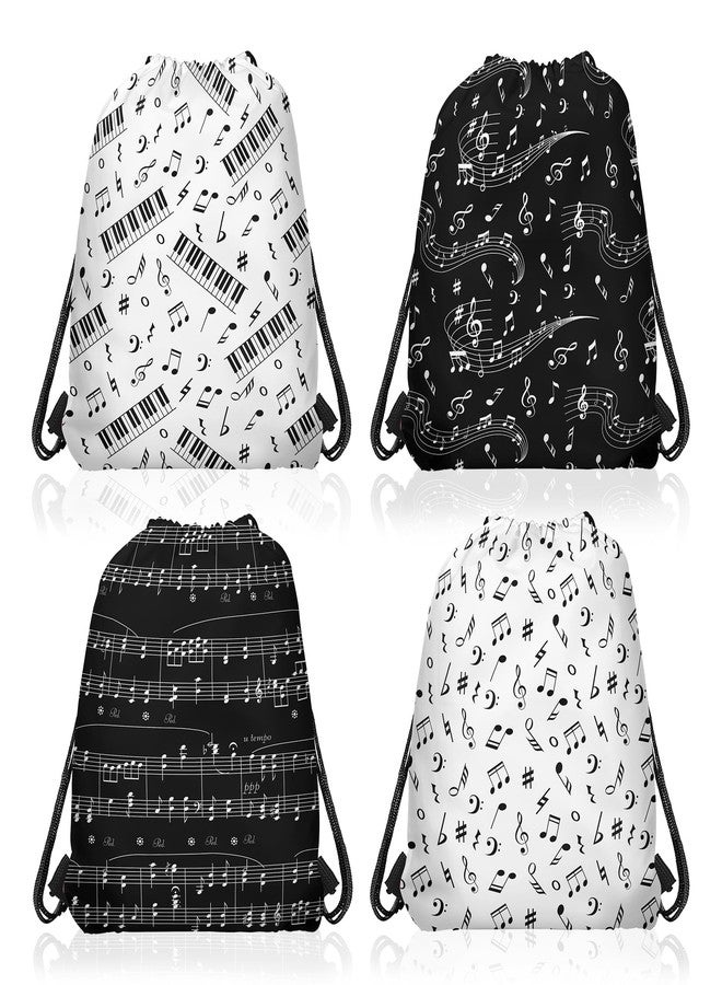 12 Pcs Black & White Sheet Music Drawstring Bag Set Music Note Theme Backpack Storage Bag Ideal for Travel, Fitness, and Everyday Use, 2 Design - Image 1