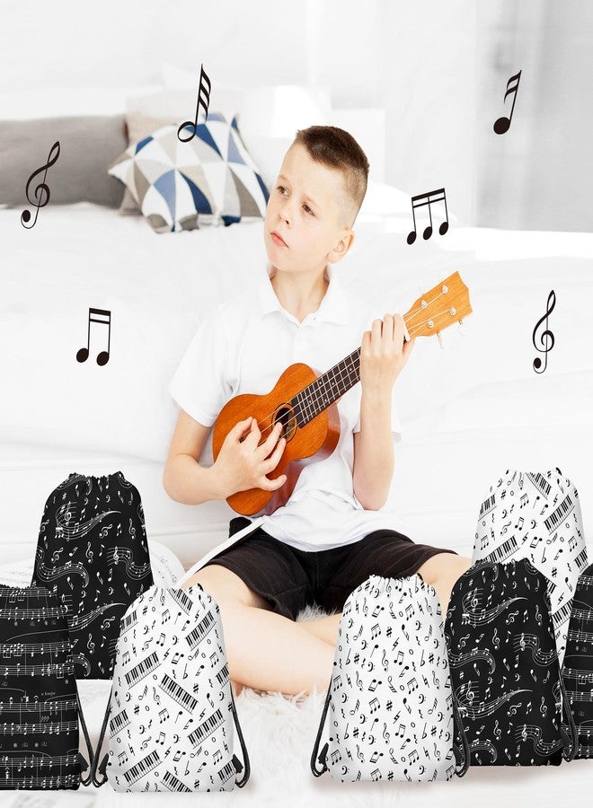 12 Pcs Black & White Sheet Music Drawstring Bag Set Music Note Theme Backpack Storage Bag Ideal for Travel, Fitness, and Everyday Use, 2 Design - Image 4