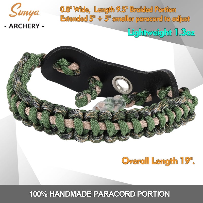 Sunya Archery Bow Wrist Sling, 550 Paracord Strap Comfortable on Hand.100% Full Grain Leather Yoke, Multiple Camo Colors.Fit Compound Bow Stabilizer & Recurve. - Image 3