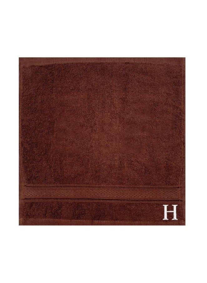 BYFT Daffodil (Brown) Monogrammed Face Towel (30 x 30 Cm - Set of 6) 100% Cotton, Absorbent and Quick dry, High Quality Bath Linen- 500 Gsm White Thread Letter "H"  - Image 2