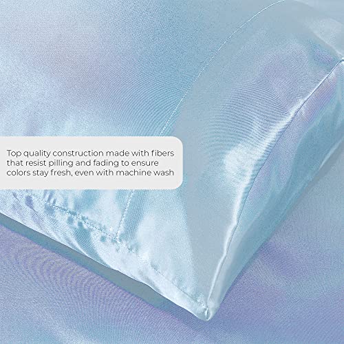 Pure Bedding Satin Sheets Queen [4-Piece, Baby Blue] Hotel Luxury Silky Bed Sheets - Extra Soft 1800 Microfiber Sheet Set, Wrinkle, Fade, Deep Pocket Fitted Sheet, Flat Sheet, Pillow Cases - Image 3