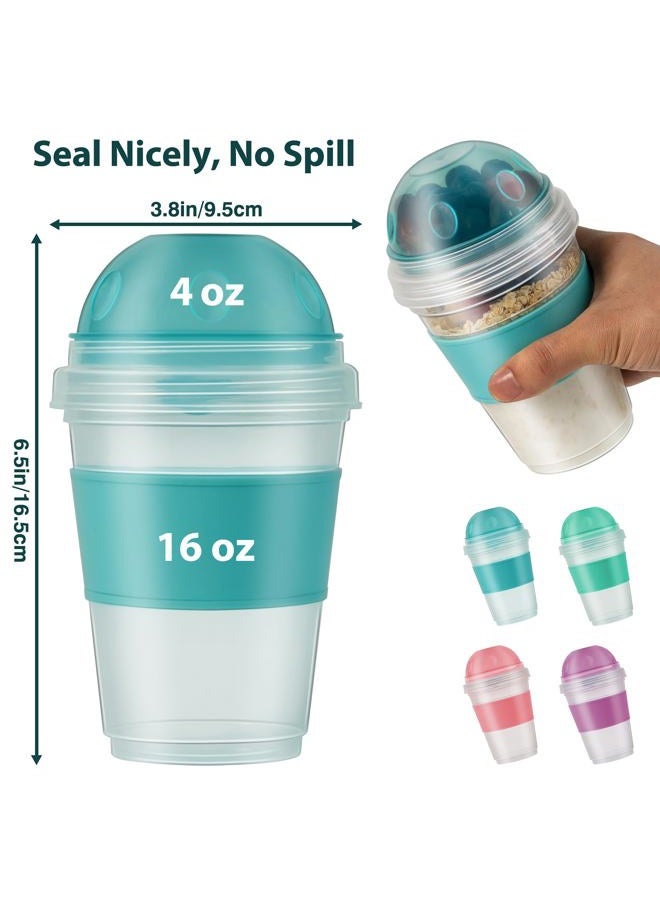 Freshmage ® Yogurt Parfait Cups with Lids, 2 Pack 20oz Reusable Overnight Oats Containers with Lids, Topping Compartment & Spoon To Go for Breakfast Meal Prep, Portable & Lightweight (Blue&Green) - Image 3