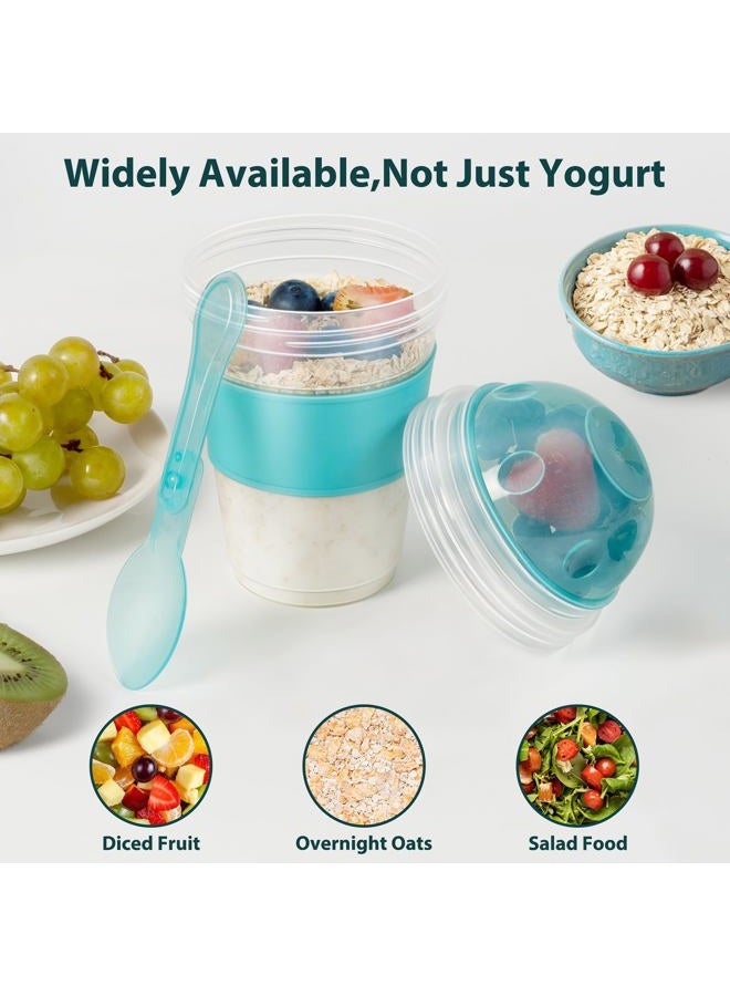 Freshmage ® Yogurt Parfait Cups with Lids, 2 Pack 20oz Reusable Overnight Oats Containers with Lids, Topping Compartment & Spoon To Go for Breakfast Meal Prep, Portable & Lightweight (Blue&Green) - Image 5