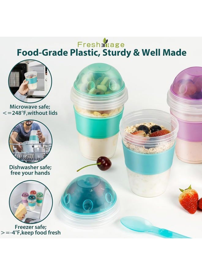 Freshmage ® Yogurt Parfait Cups with Lids, 2 Pack 20oz Reusable Overnight Oats Containers with Lids, Topping Compartment & Spoon To Go for Breakfast Meal Prep, Portable & Lightweight (Blue&Green) - Image 2