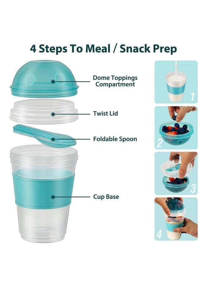 Freshmage ® Yogurt Parfait Cups with Lids, 2 Pack 20oz Reusable Overnight Oats Containers with Lids, Topping Compartment & Spoon To Go for Breakfast Meal Prep, Portable & Lightweight (Blue&Green) - Image 4