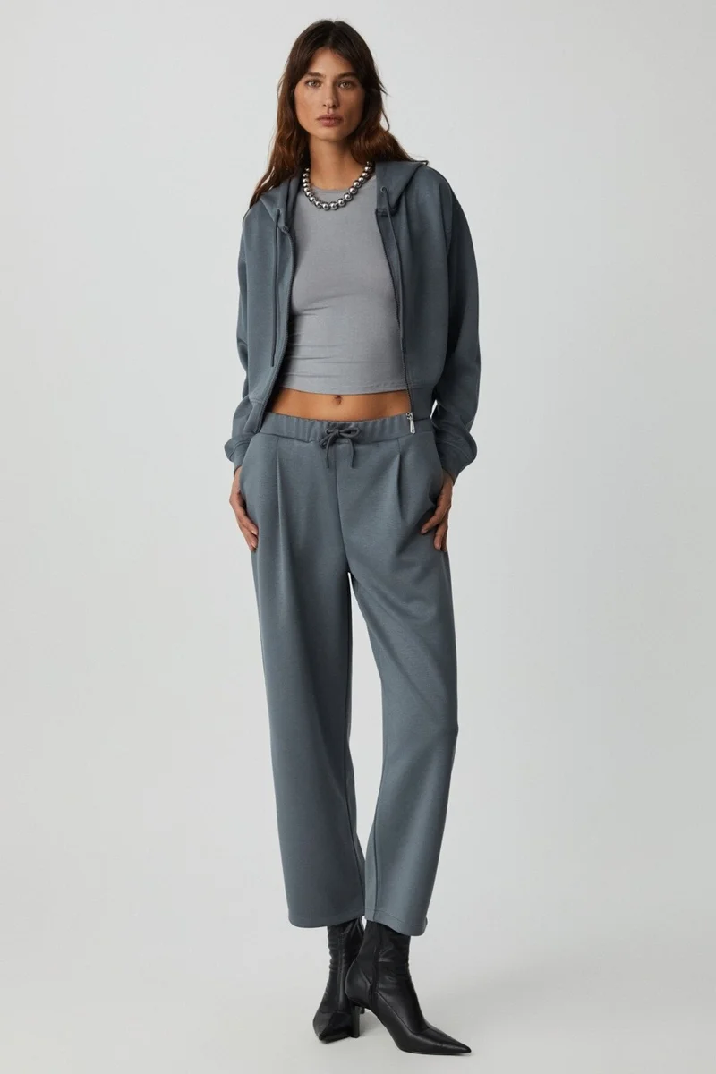 GRIMELANGE Gıada Women's Elastic Waist Short Comfortable Leg Relaxed Fit Organic Cotton Dark Gray Sweatpants