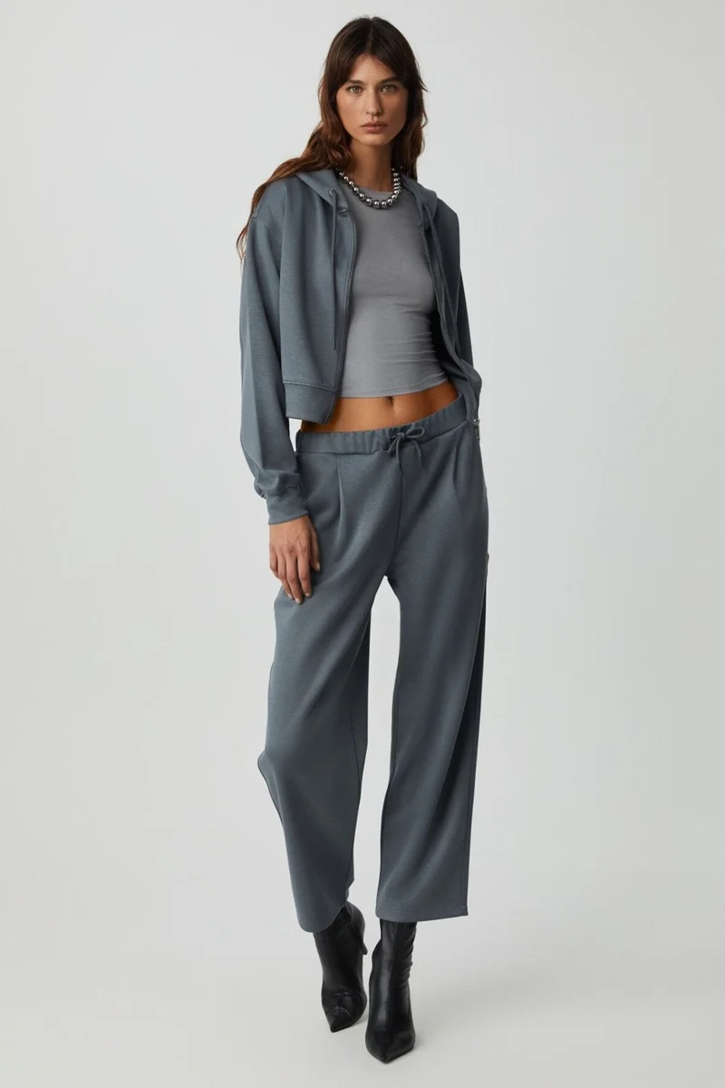 GRIMELANGE Gıada Women's Elastic Waist Short Comfortable Leg Relaxed Fit Organic Cotton Dark Gray Sweatpants